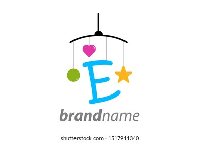 Playful and funny logo design Initial E combine with baby toy.