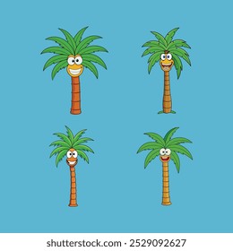 A playful "Funny Palm Tree" cartoon vector illustration with a humorous facial expression, perfect for tropical-themed digital designs, beachy artwork, and lighthearted graphic projects. Scalable and 