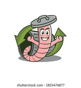 playful garbage recycle worm cartoon mascot vector illustration