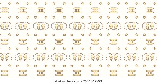Playful Gemini zodiac pattern with stars, twins, and astrological symbols on a light background. Great for Gemini, zodiac, pattern, astrology, stars lovers.