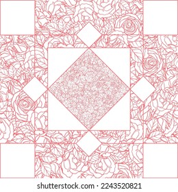 Playful, Geometric, Esoteric, White And Red Colored Roses Flower Vector Patern Illustration