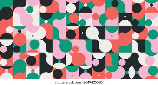  Playful geometric pattern with circles and curves in retro colors