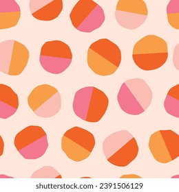 Playful geometrical seamless pattern with colourful round shapes. Cute vector texture with half coloured balls. Creative modern background