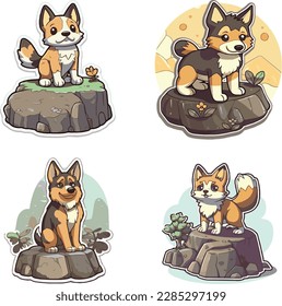 playful German Shepherd standing on garden rock