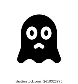 A playful ghost character with large eyes and a downturned mouth floats against a white background. This vector illustration brings a whimsical touch to themes of Halloween or fantasy.