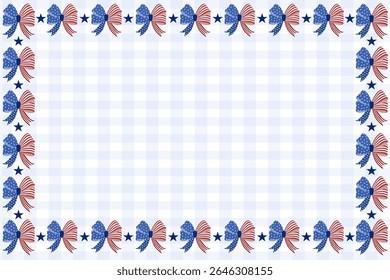 Playful gingham-style background with red, white, and blue bow border, perfect for festive or children’s projects.
