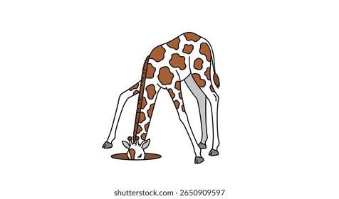 Playful giraffe bends down to drink water in this charming animation