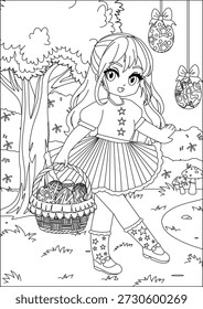 Chica juguetona con cesta de huevo de Pascua Vector de dibujos animados