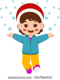 Playful Girl Enjoying Snowfall Illustration
