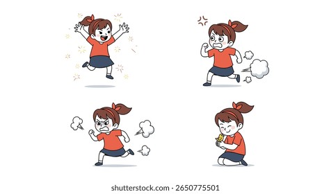 Playful girl expressing joy through energetic movements and activities
