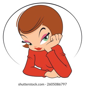 Playful girl leaned on arm. Funny people. Illustration concept template for website, web landing page, banner, presentation, social, poster, promotion or print media.