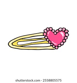 Playful gold hair clip with a pink heart detail, ideal for cute accessories, fashion branding, or fun illustration collections.