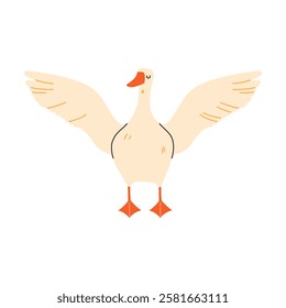 Playful goose in flat style on white background