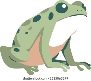 Playful green frog character with big eyes and cartoon style, great for wildlife books, nature graphics, and fun art.