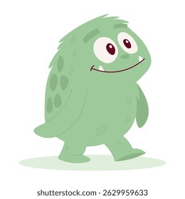 Personagem de Monstro Peludo Verde brincalhão Andando alegremente