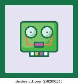 Playful Green Robot Face Digital Illustration