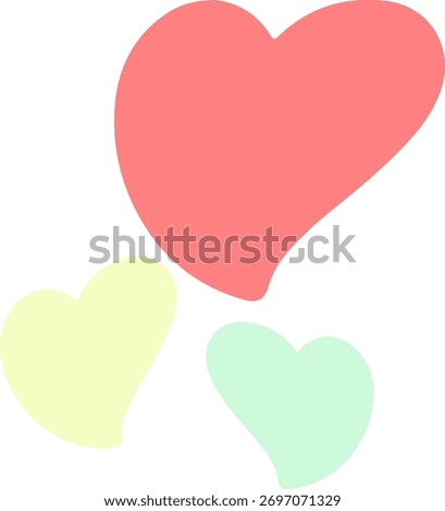 Playful group of three hearts with a large, slightly distorted red one as the focal point.