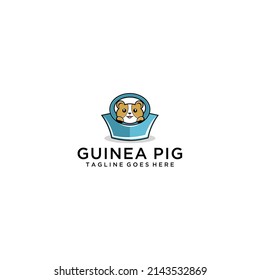 Playful guinea pig in teal container simple cartoon illustration