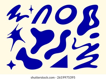 Playful Hand Drawn Abstract Shape Line. A collection of 13 playful hand drawn abstract shapes and lines with organic, wavy, and geometric styles, perfect for modern, trendy, and creative designs.