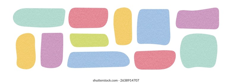 Playful hand drawn irregular text box frames with paper texture. Blank doodle rectangle shapes for label, planner, digital scrapbooking, text highlight, message quote frame, speech bubble, sticker
