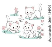  Playful Hand Drawn Kittens Cute Vector Design Kids Print