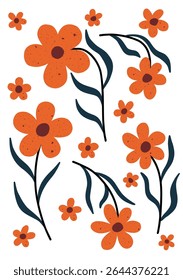 Playful hand drawn orange flowers with a bold and modern look. Great for prints, stickers, cards, and cheerful floral decor.