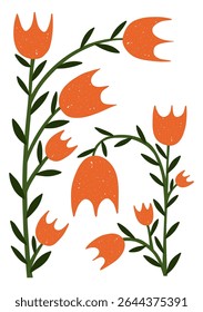 Playful hand drawn tulip-style flowers with organic texture. Great for spring cards, nursery decor, and botanical prints.