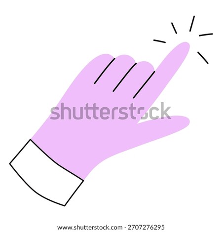 Playful hand pointing gesture. Touch or click icon in hand-drawn flat style vector illustration
