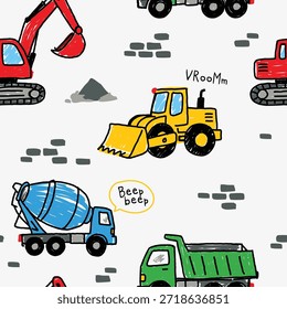 Playful Hand-Drawn Construction Vehicles Background