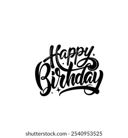 Playful, hand-drawn "Happy Birthday" lettering with decorative flourishes. The cheerful script adds a festive touch, perfect for birthday cards, banners, and celebratory designs.