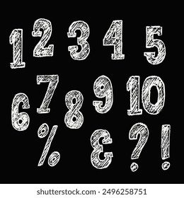 Playful hand-drawn marker scribble sketches of numbers for kids, from zero to nine. Vector illustration. Hand written calligraphy alphabet black ink brush lettering, Vector hand drawn number collectio