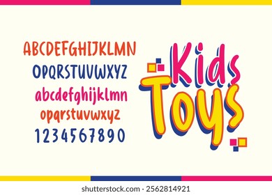 Playful handwritiing font, colorful typeface, adorabdle alphabet, vector typography design, letters and number set