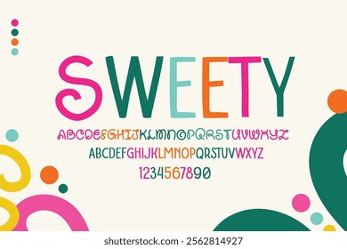 Playful handwritiing font, colorful typeface, adorabdle alphabet, vector typography design, letters and number set