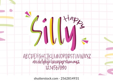 Playful handwritiing font, colorful typeface, adorabdle alphabet, vector typography design, letters and number set