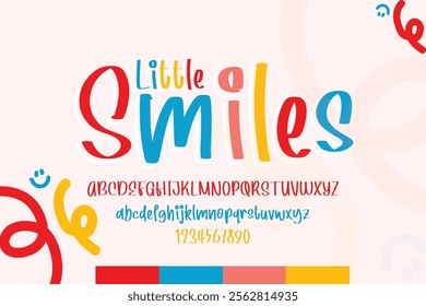 Playful handwritiing font, colorful typeface, adorabdle alphabet, vector typography design, letters and number set