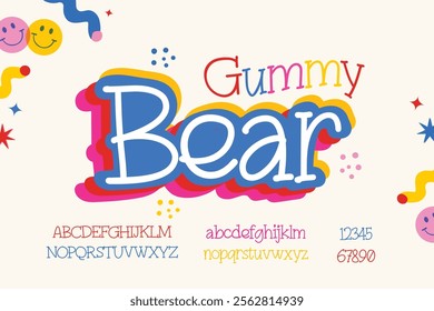 Playful handwritiing font, colorful typeface, adorabdle alphabet, vector typography design, letters and number set
