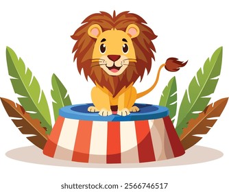 A playful and happy circus lion