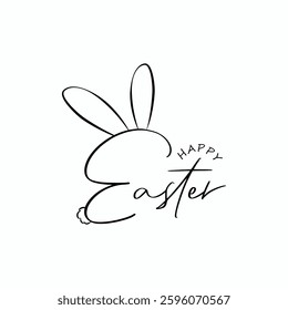 Playful Happy Easter Illustration Featuring Cute Bunny Ears and Whimsical Script Typography for Spring Festivities and Holiday Celebrations