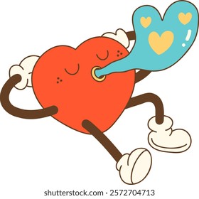 playful heart character blowing bubble gum with joy and fun