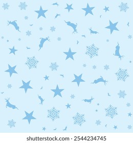 Playful holiday pattern featuring colorful gift-laden sleighs and reindeer silhouettes against a light background, perfect for festive wrapping, holiday cards, and winter-themed projects.