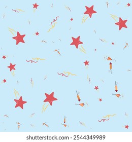 Playful holiday pattern featuring colorful gift-laden sleighs and reindeer silhouettes against a light background, perfect for festive wrapping, holiday cards, and winter-themed projects.