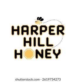 Playful honey brand logo with bee and hexagon elements