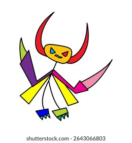 playful horned monster character cartoon colorful design vector illustration