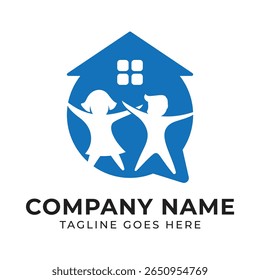 Playful House Logo with Children Illustration and Happy Kids Silhouette Featuring a Cheerful and Welcoming Design for Community Services