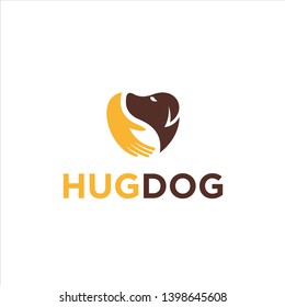 playful hug dog logo design 