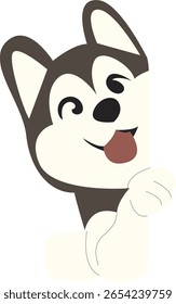 Playful Husky Dog Peeking Cartoon hand drawn