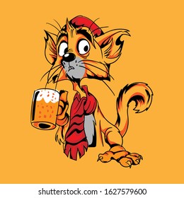 playful illustration from cat figure with drink energy