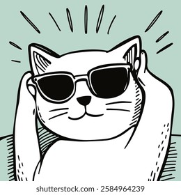 A playful illustration of a cat wearing sunglasses, exuding a cool and confident vibe. 