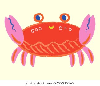 Playful illustration depicting a crab. Can be used in children's books as an illustration, for clothing print