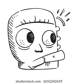 Playful illustration of a quirky character in a minimalistic style, featuring a surprised and humorous expression with exaggerated features, illustrating creativity